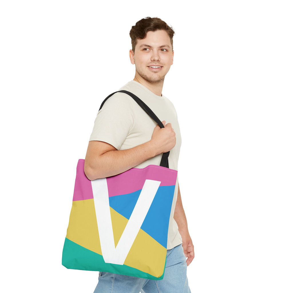 Monogram 'V' Colorblock Tote Bag — Personalized Initial V Shoulder Tote