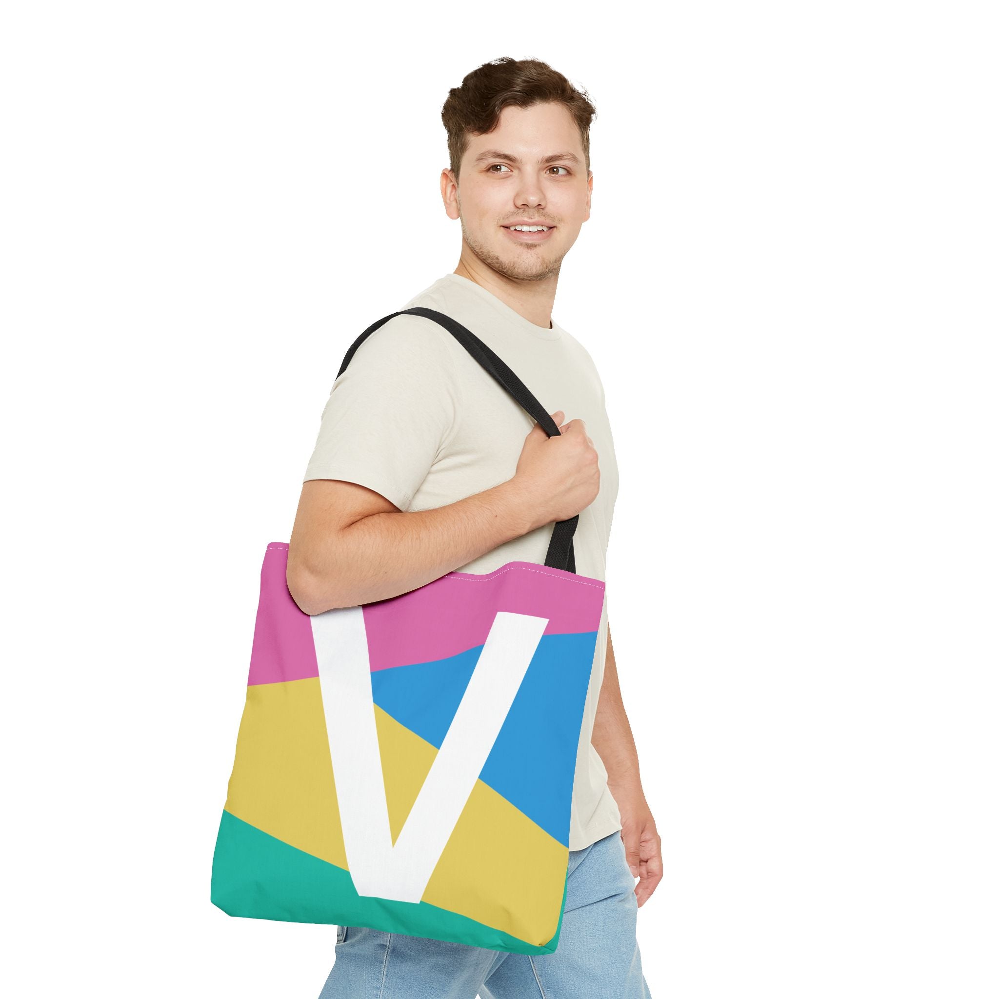 Monogram 'V' Colorblock Tote Bag — Personalized Initial V Shoulder Tote