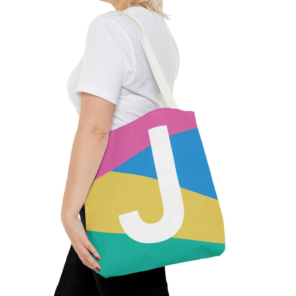 Monogram 'J' Colorblock Tote Bag — Personalized Initial J Shoulder Tote