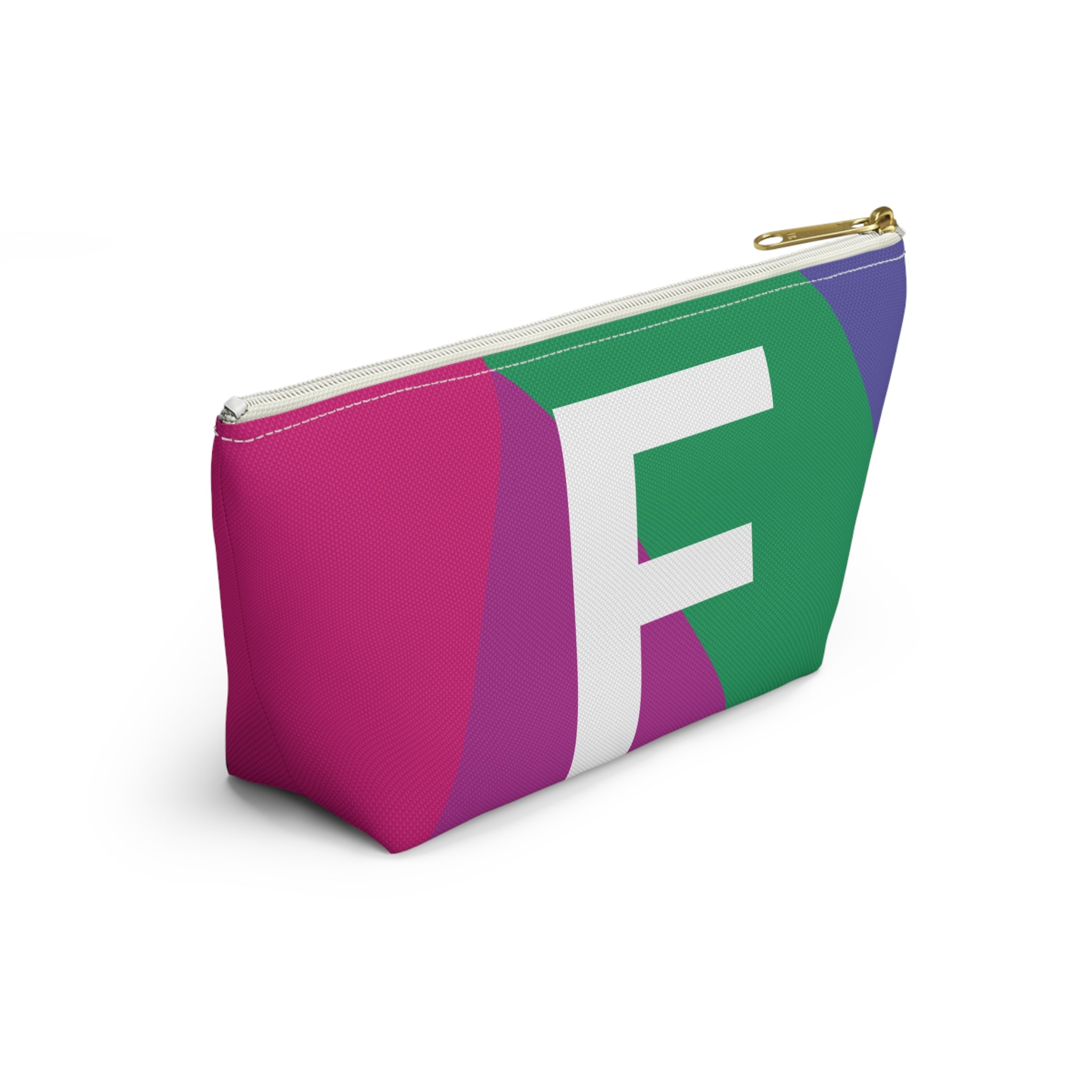 Initials Colorblock Accessory Pouch — Monogram F T-Bottom Cosmetic Bag