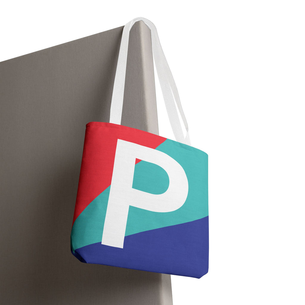 Monogram 'P' Colorblock Tote Bag — Personalized Initial P Shoulder Tote