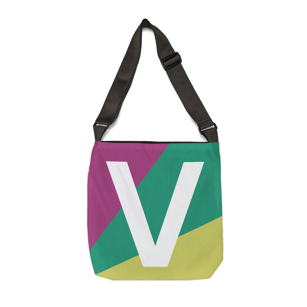 Initial Letter 'V' Colorblock Adjustable Tote Bag — Monogram Alphabet Shoulder Bag