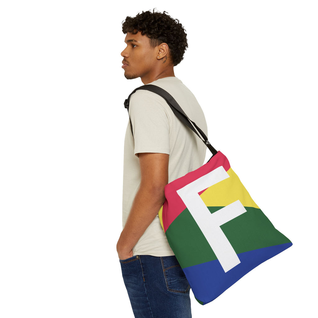 Initial Letter 'F' Colorblock Adjustable Tote Bag — Monogram Alphabet Shoulder Bag