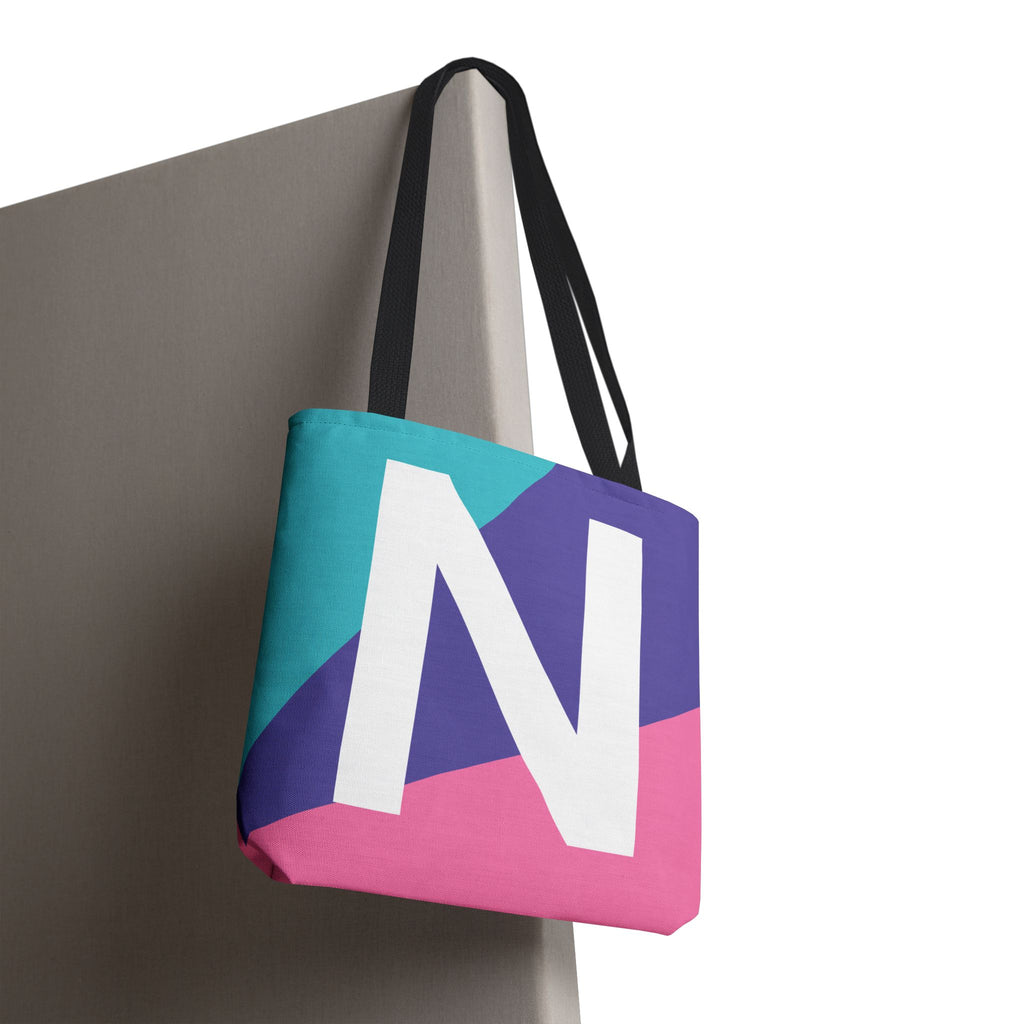 Monogram 'N' Colorblock Tote Bag — Personalized Initial N Shoulder Tote
