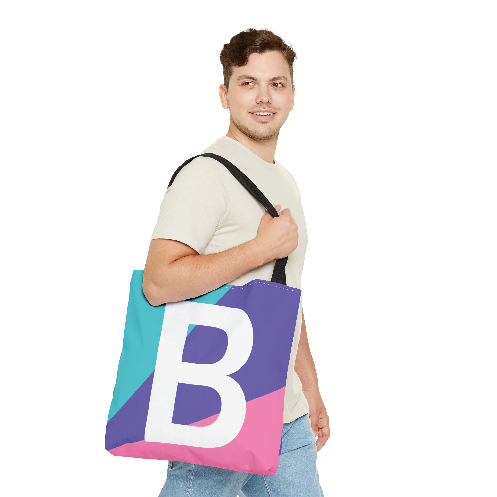 Monogram 'B' Colorblock Tote Bag — Personalized Initial B Shoulder Tote