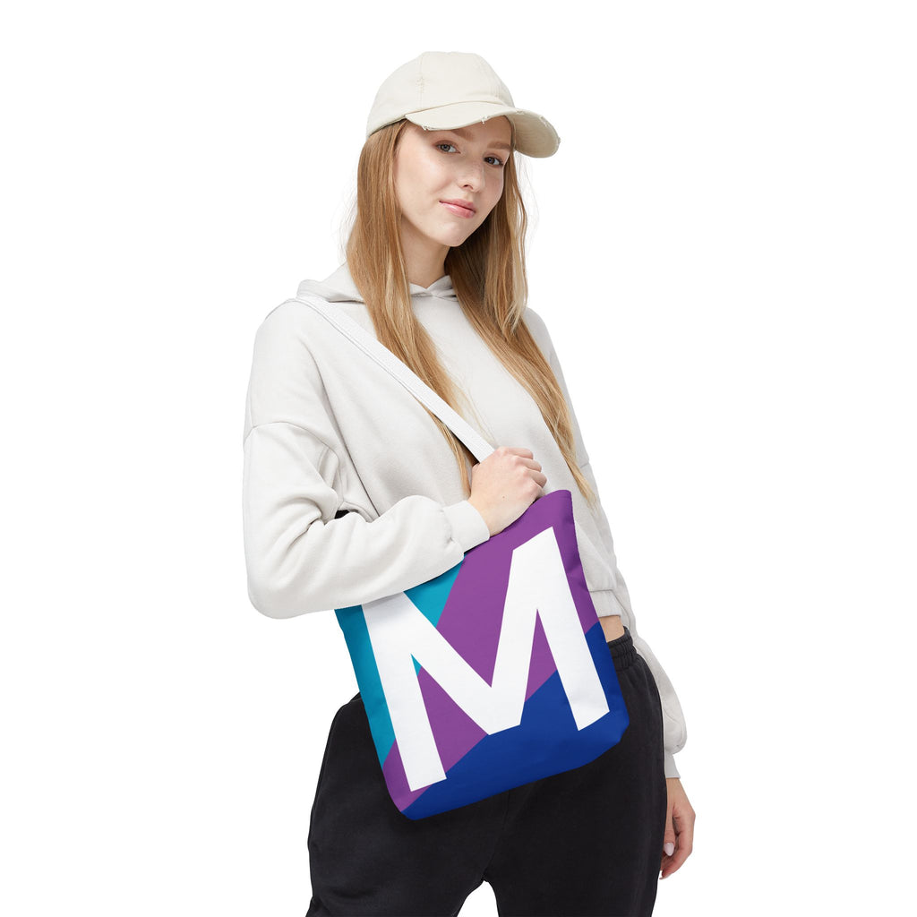 Monogram 'M' Colorblock Tote Bag — Personalized Initial M Shoulder Tote