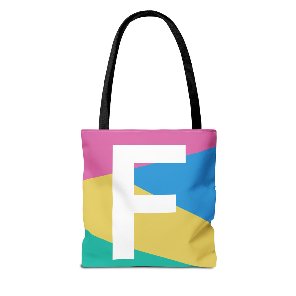Monogram 'F' Colorblock Tote Bag — Personalized Initial F Shoulder Tote
