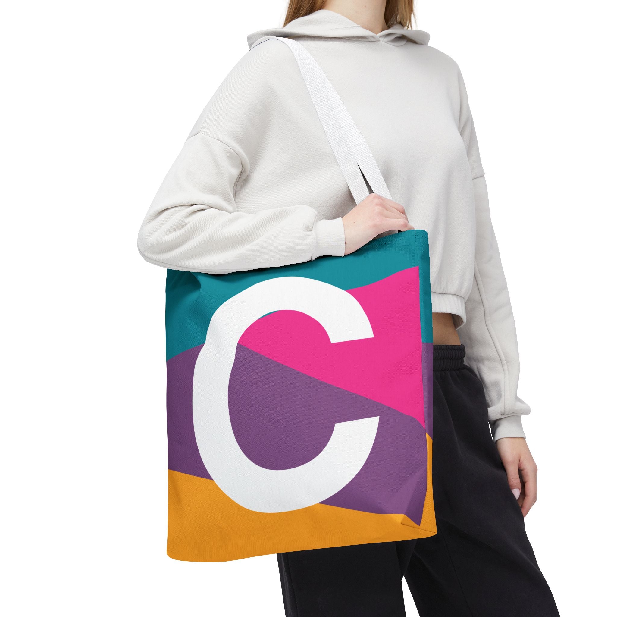 Monogram 'C' Colorblock Tote Bag — Personalized Initial C Shoulder Tote