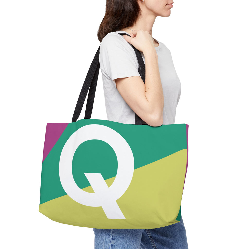 Personalized 'Q' Colorblock Tote Bag — Monogram Weekender Tote