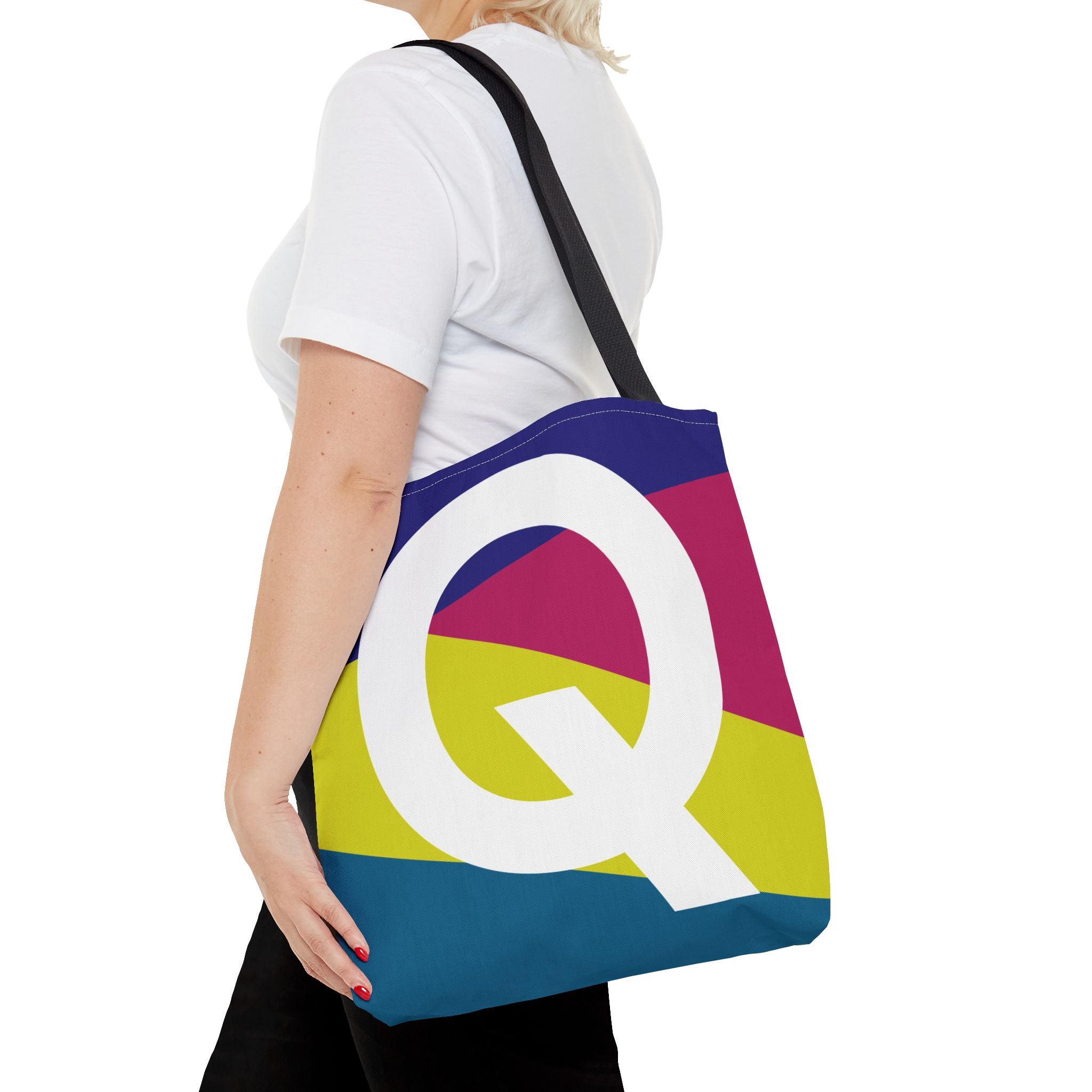 Monogram 'Q' Colorblock Tote Bag — Personalized Initial Q Shoulder Tote