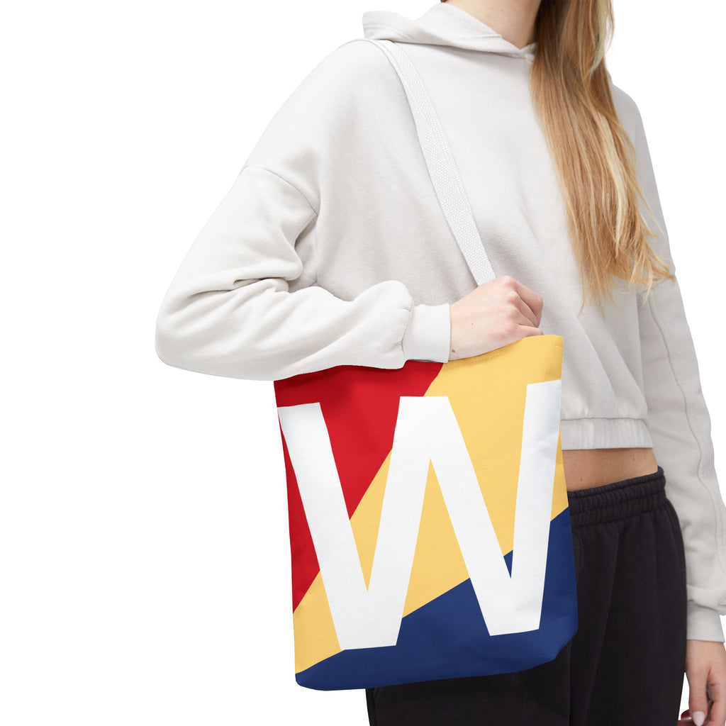 Monogram 'W' Colorblock Tote Bag — Personalized Initial W Shoulder Tote