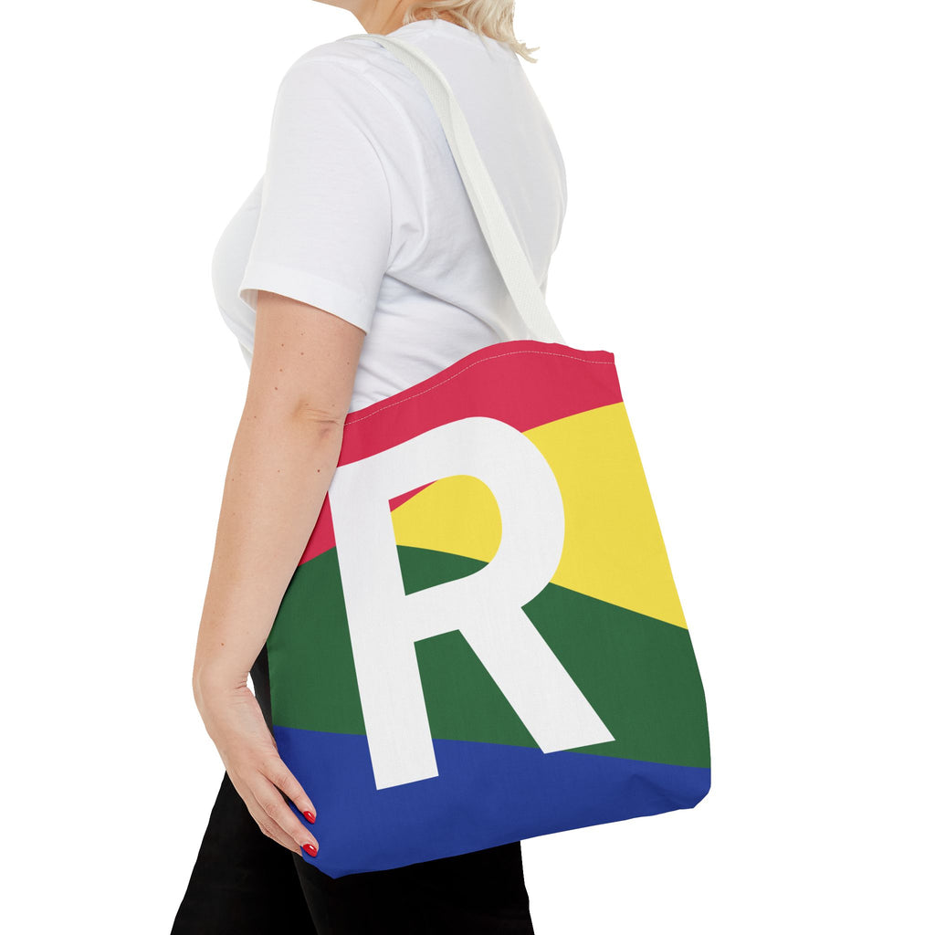 Monogram 'R' Colorblock Tote Bag — Personalized Initial R Shoulder Tote