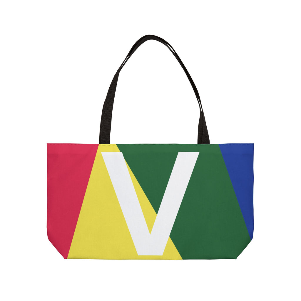 Personalized 'V' Colorblock Tote Bag — Monogram Weekender Tote