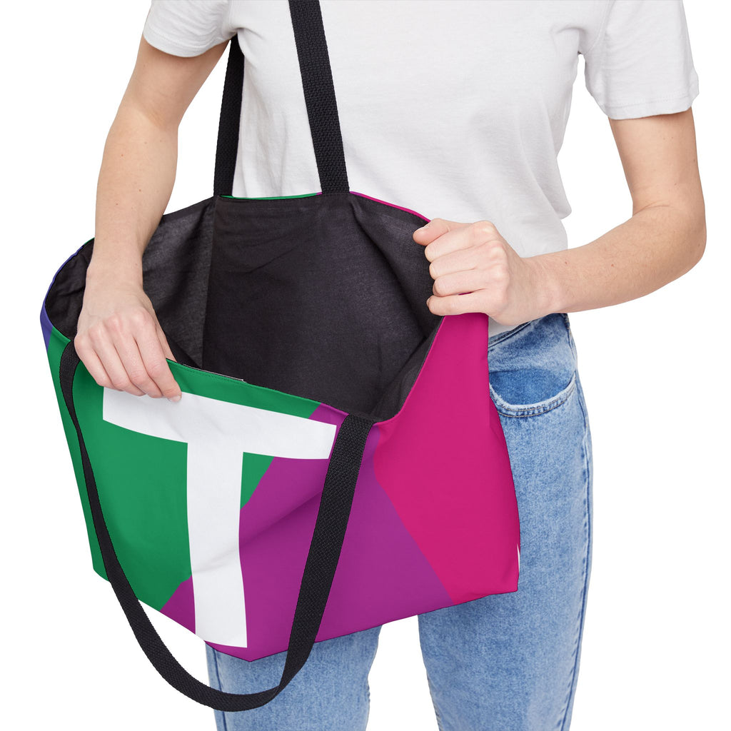 Personalized 'T' Colorblock Tote Bag — Monogram Weekender Tote