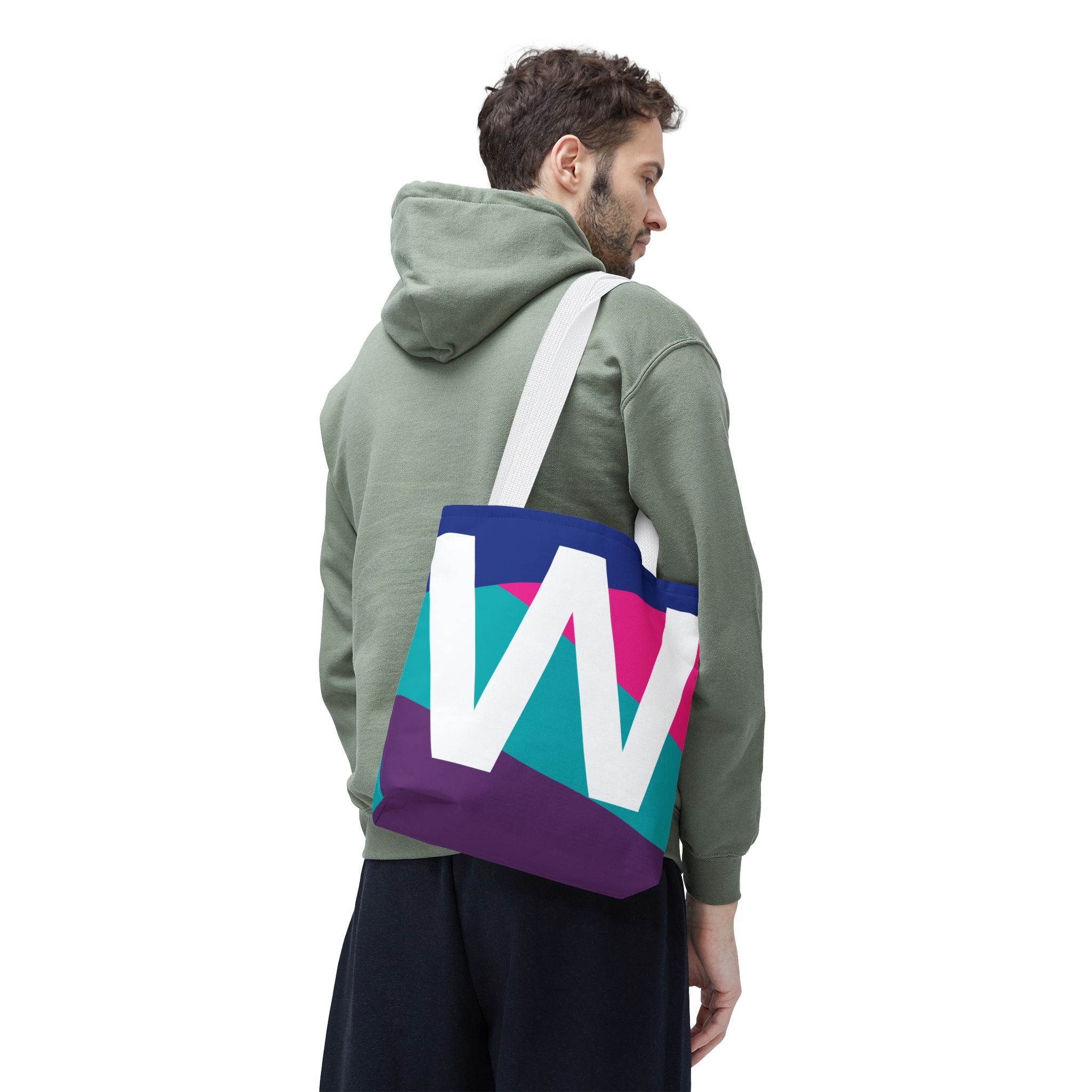 Monogram 'W' Colorblock Tote Bag — Personalized Initial W Shoulder Tote