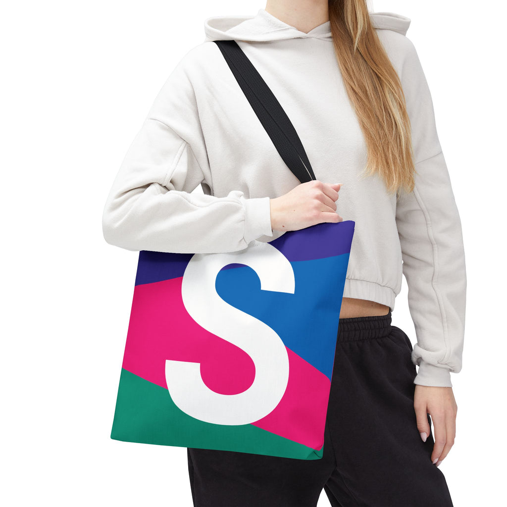 Monogram 'S' Colorblock Tote Bag — Personalized Initial S Shoulder Tote