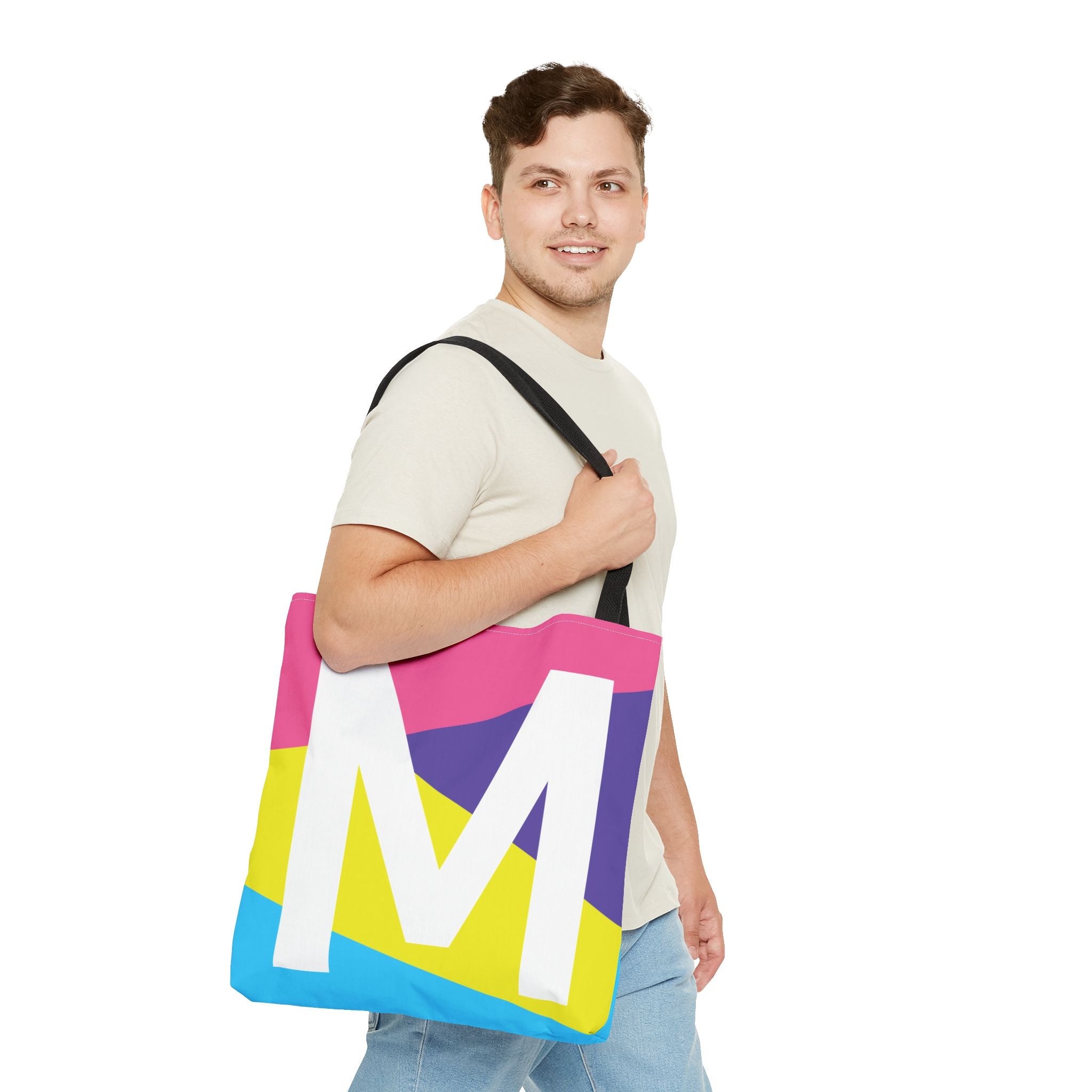 Monogram 'M' Colorblock Tote Bag — Personalized Initial M Shoulder Tote