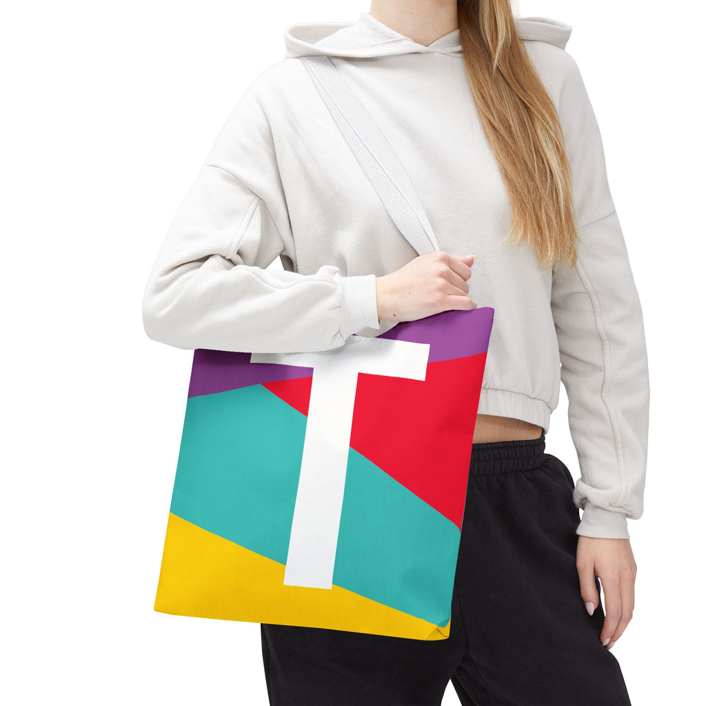 Monogram 'T' Colorblock Tote Bag — Personalized Initial T Shoulder Tote