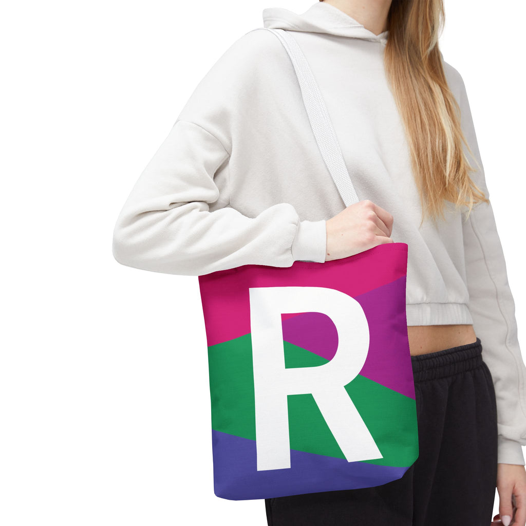 Monogram 'R' Colorblock Tote Bag — Personalized Initial R Shoulder Tote
