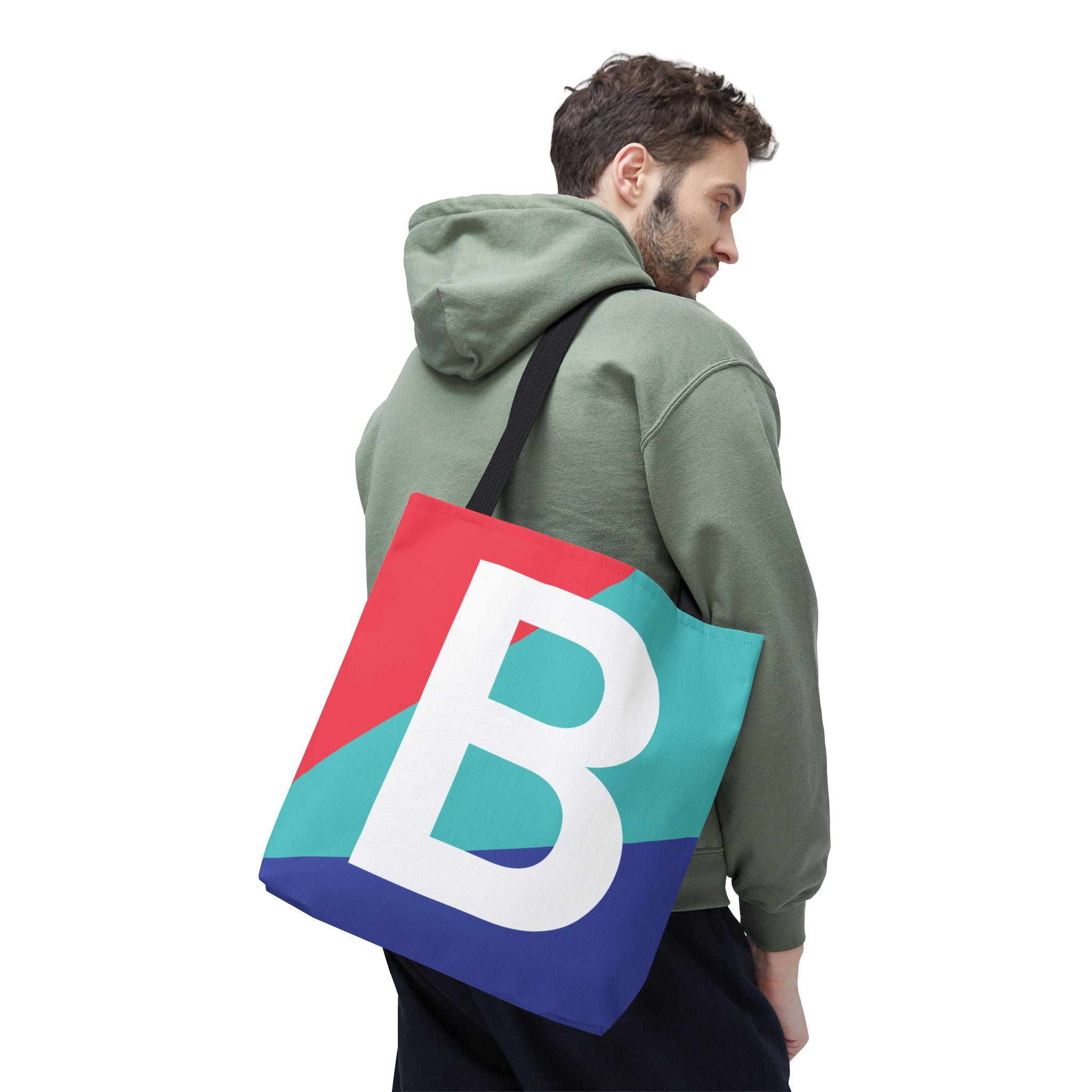 Monogram 'B' Colorblock Tote Bag — Personalized Initial B Shoulder Tote