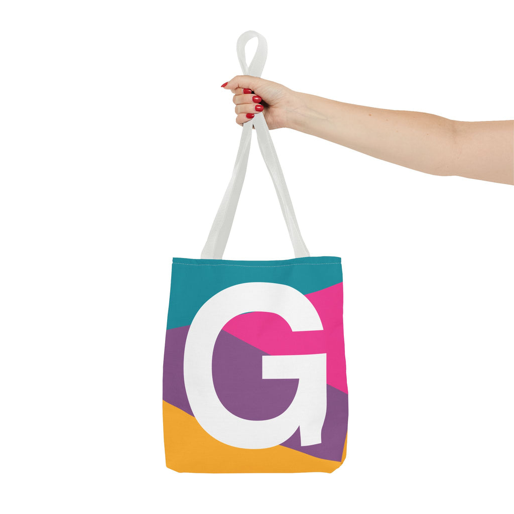 Monogram 'G' Colorblock Tote Bag — Personalized Initial G Shoulder Tote