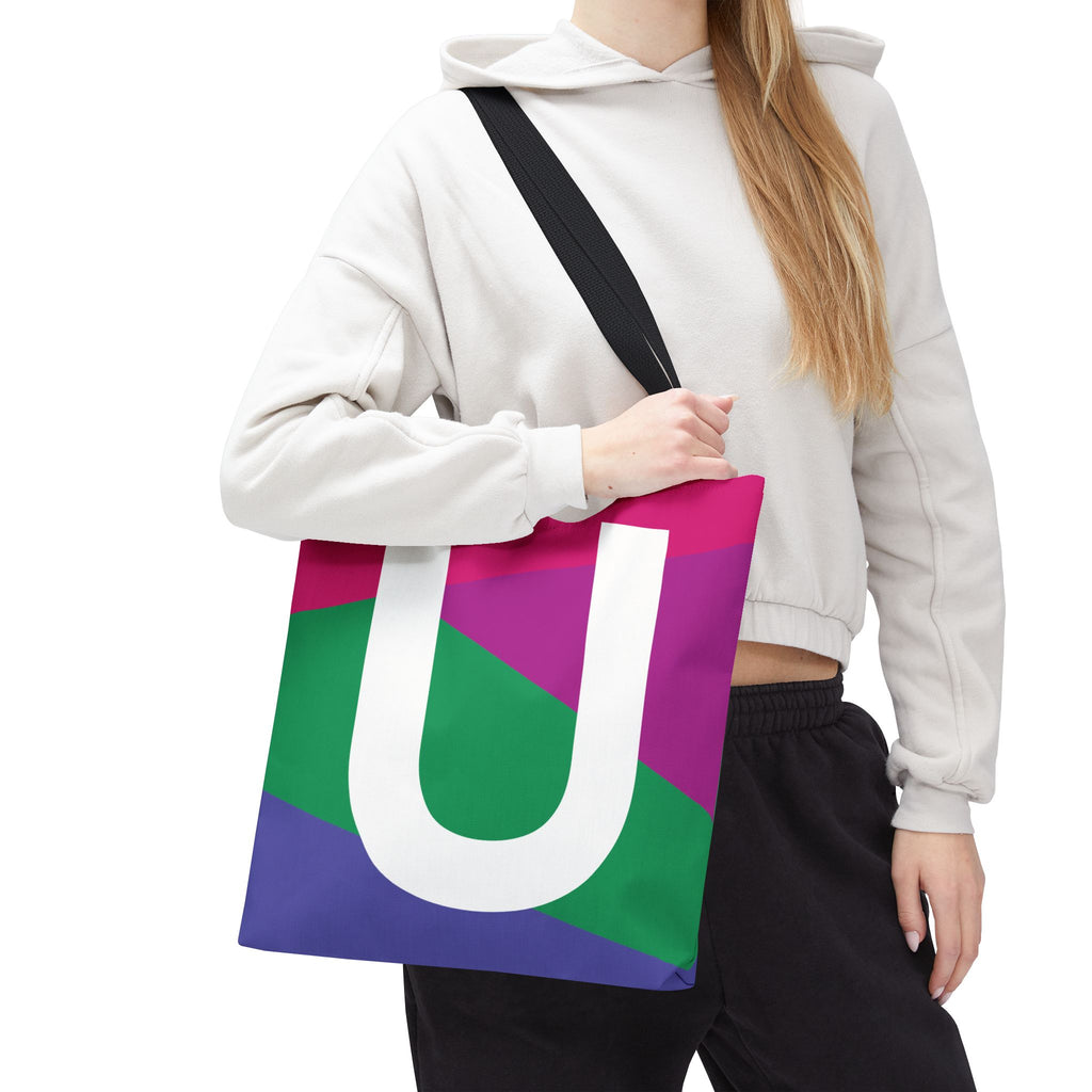 Monogram 'U' Colorblock Tote Bag — Personalized Initial U Shoulder Tote