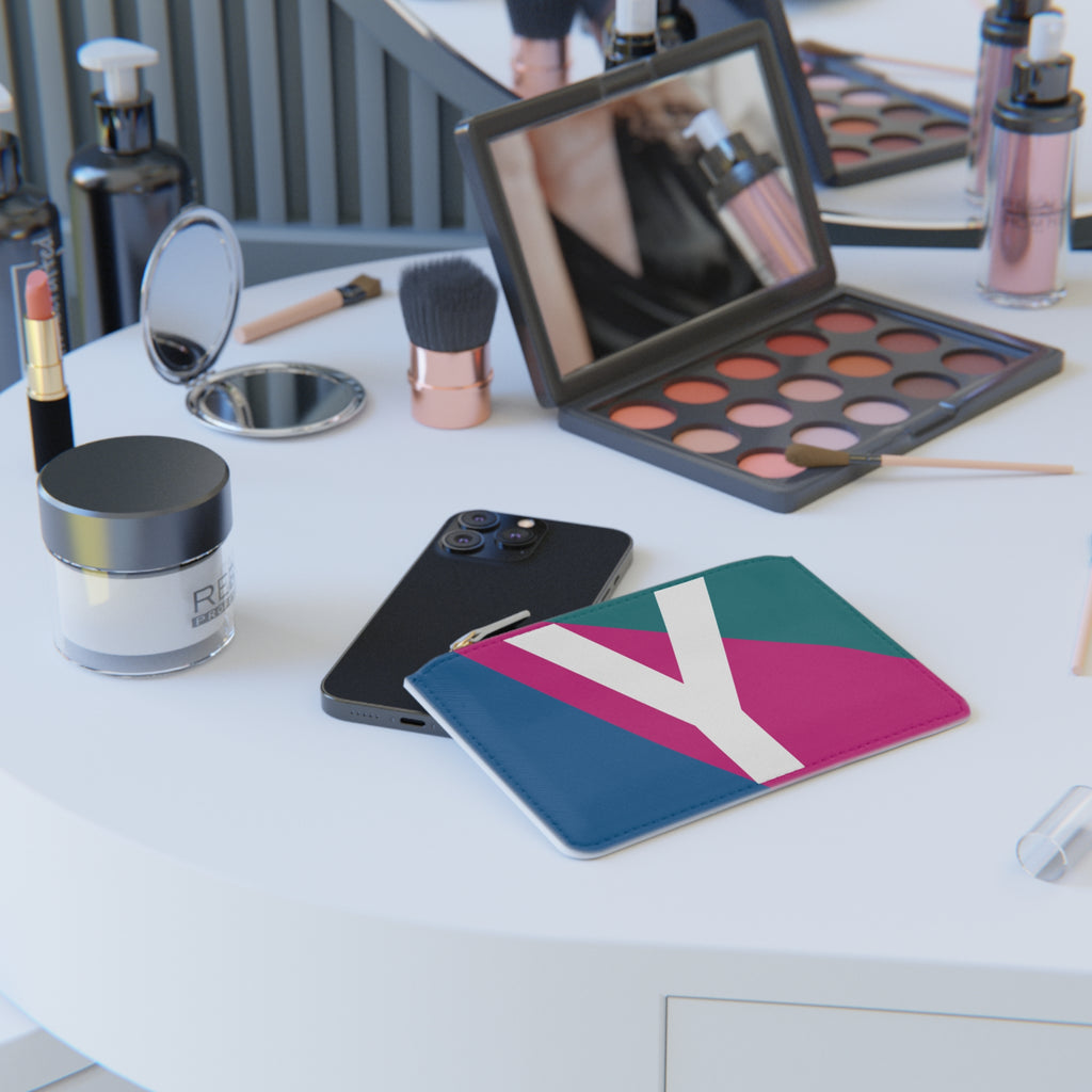 Initial Y Mini Clutch — Colorblock Monogram Wristlet Wallet