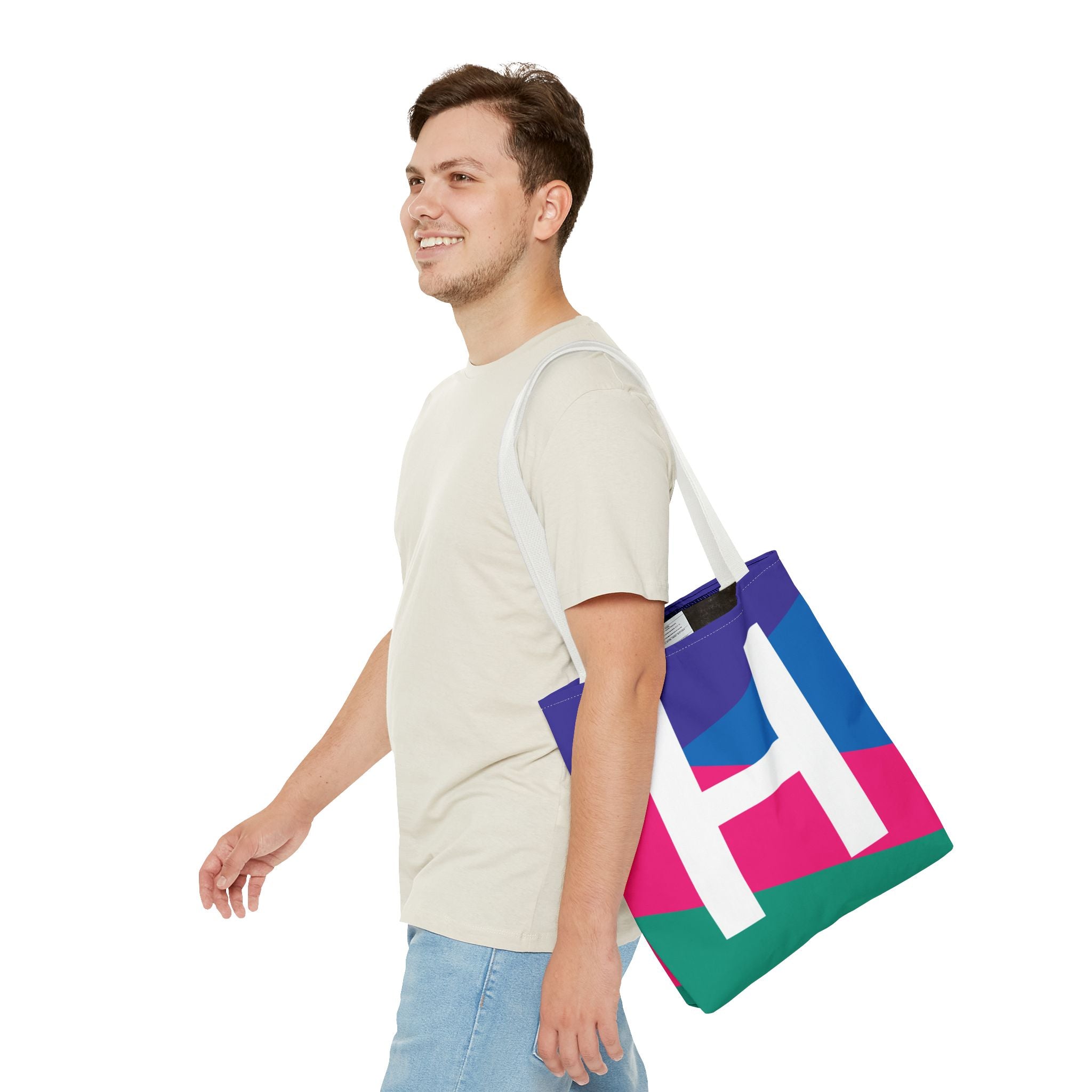 Monogram 'H' Colorblock Tote Bag — Personalized Initial H Shoulder Tote