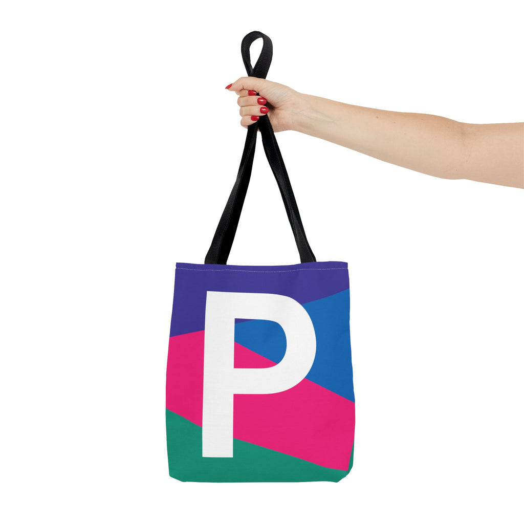 Monogram 'P' Colorblock Tote Bag — Personalized Initial P Shoulder Tote