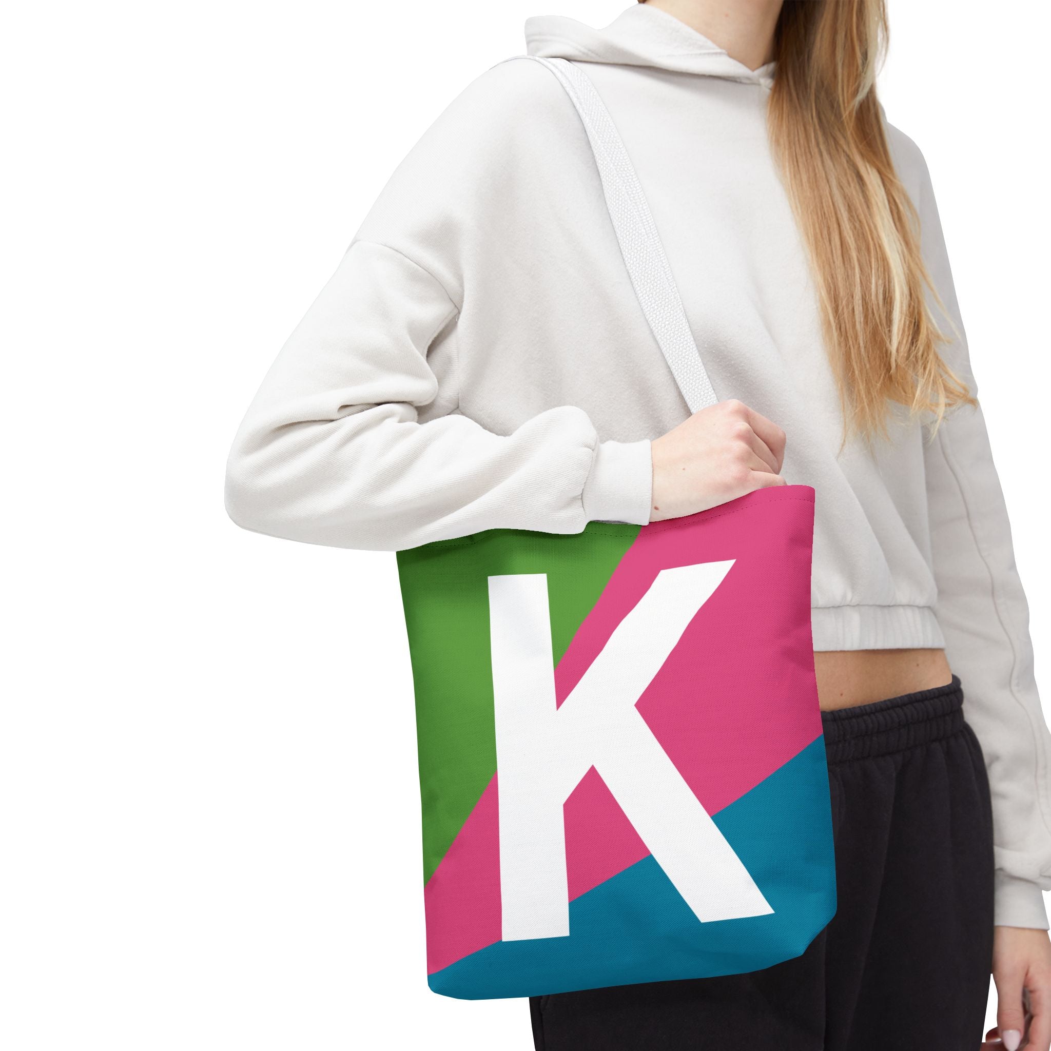 Monogram 'K' Colorblock Tote Bag — Personalized Initial K Shoulder Tote