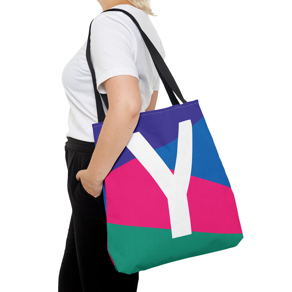 Monogram 'Y' Colorblock Tote Bag — Personalized Initial Y Shoulder Tote