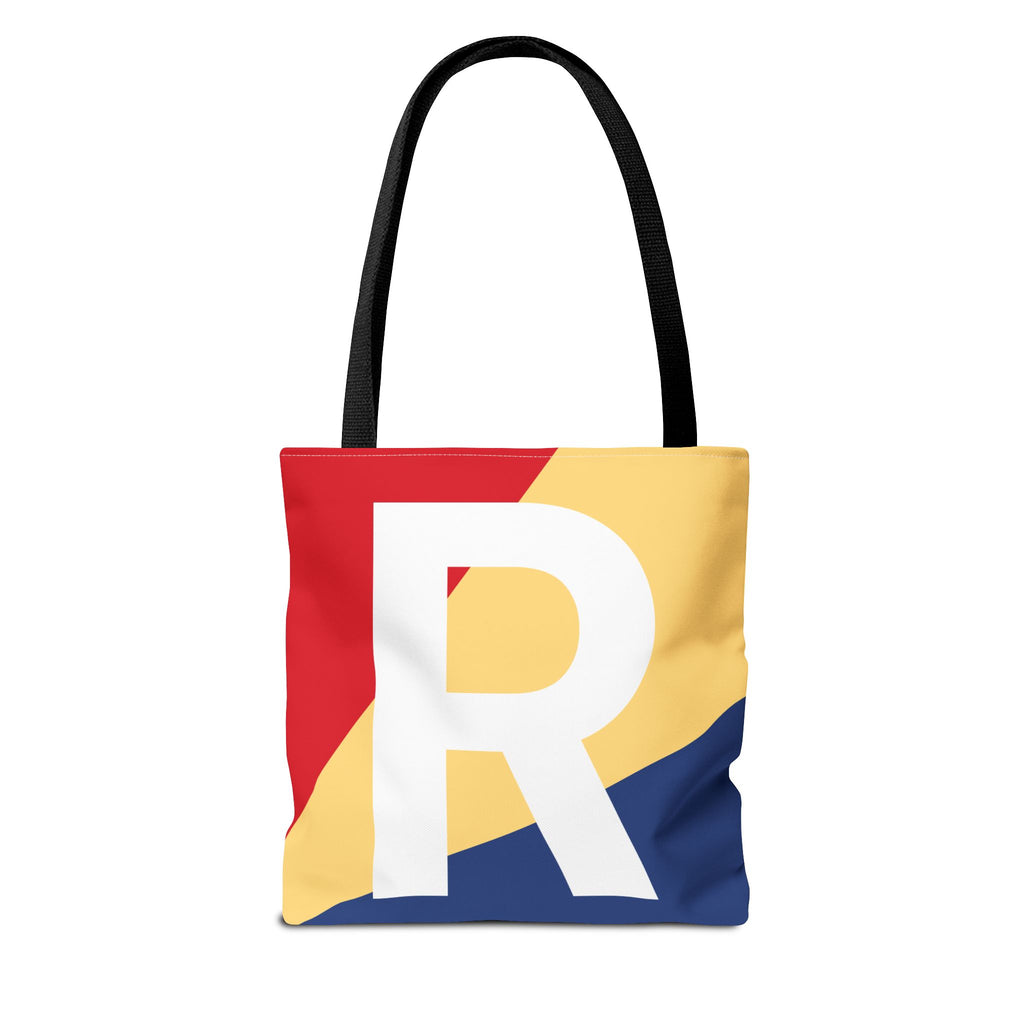 Monogram 'R' Colorblock Tote Bag — Personalized Initial R Shoulder Tote