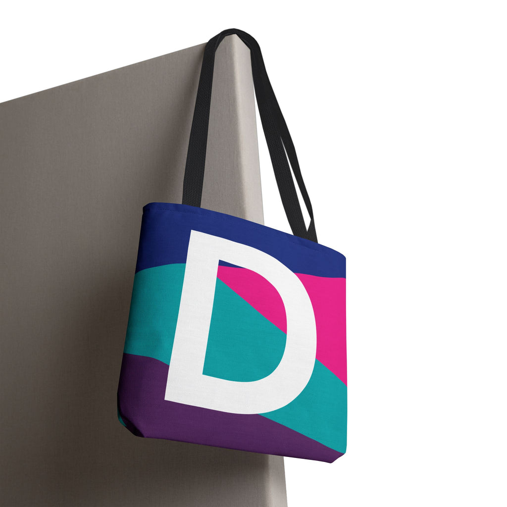 Monogram 'D' Colorblock Tote Bag — Personalized Initial D Shoulder Tote