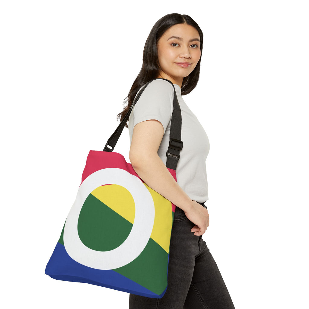 Initial Letter 'O' Colorblock Adjustable Tote Bag — Monogram Alphabet Shoulder Bag