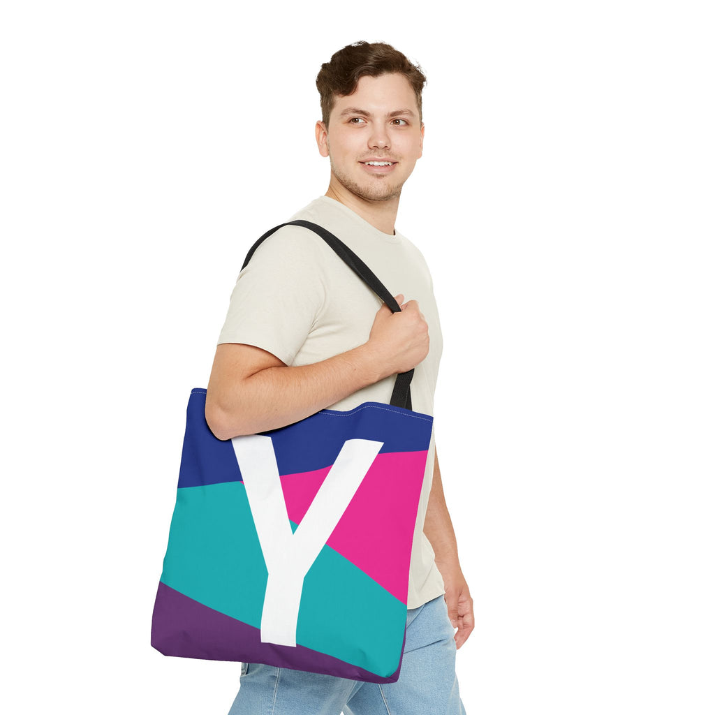 Monogram 'Y' Colorblock Tote Bag — Personalized Initial Y Shoulder Tote