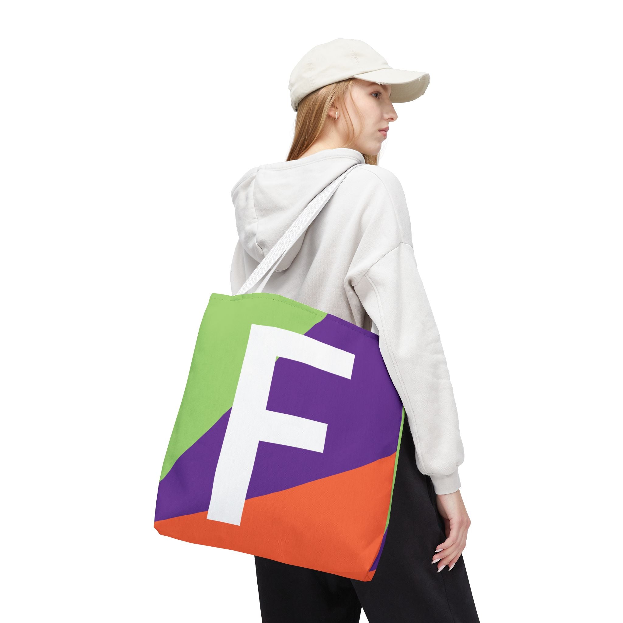 Monogram 'F' Colorblock Tote Bag — Personalized Initial F Shoulder Tote