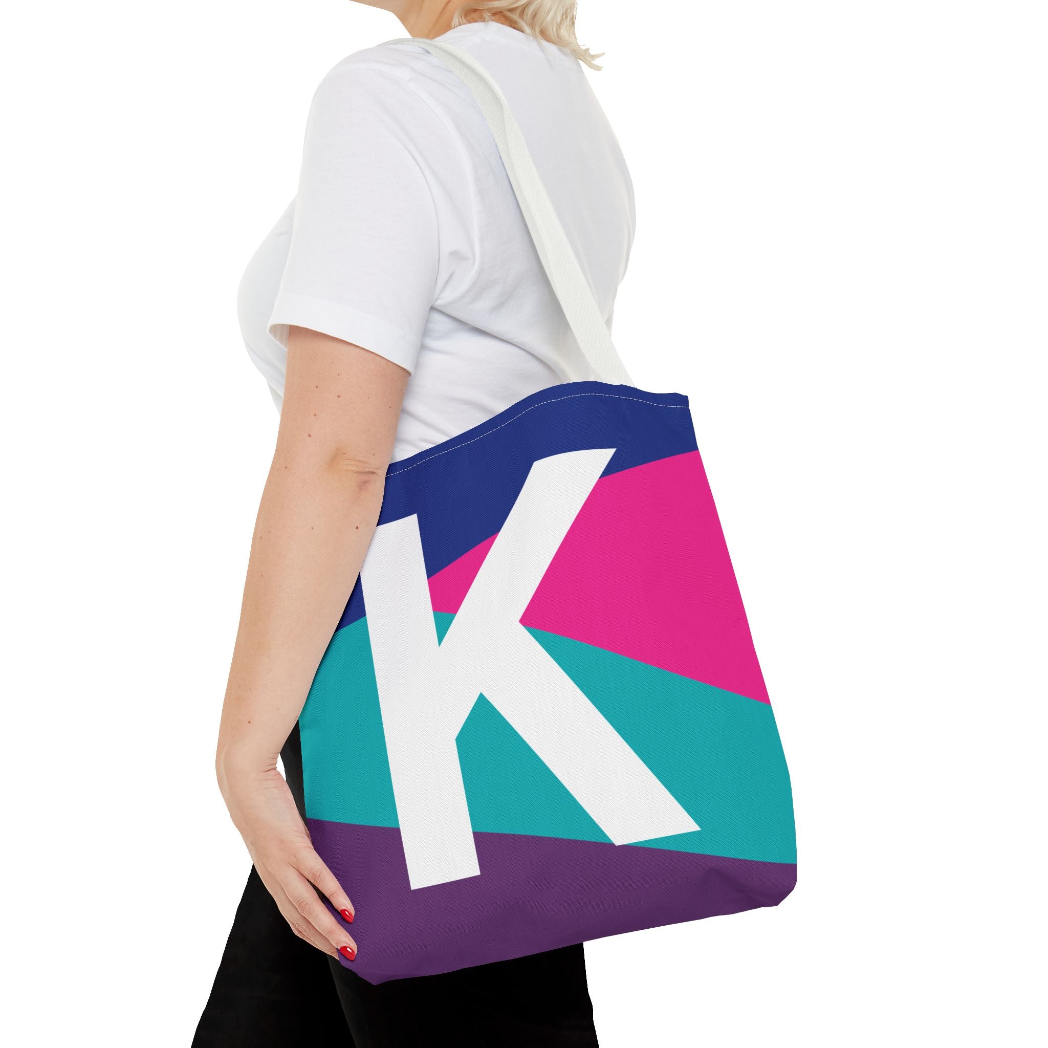Monogram 'K' Colorblock Tote Bag — Personalized Initial K Shoulder Tote