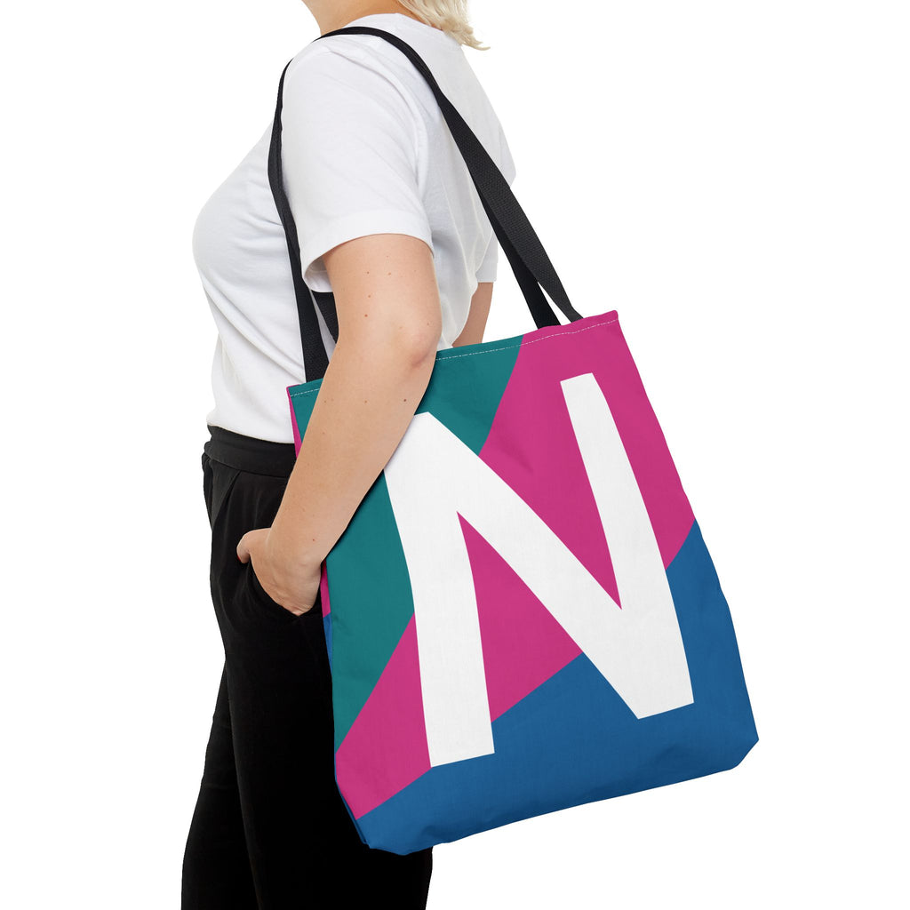 Monogram 'N' Colorblock Tote Bag — Personalized Initial N Shoulder Tote