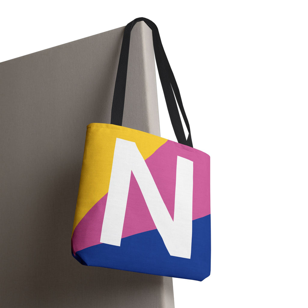 Monogram 'N' Colorblock Tote Bag — Personalized Initial N Shoulder Tote