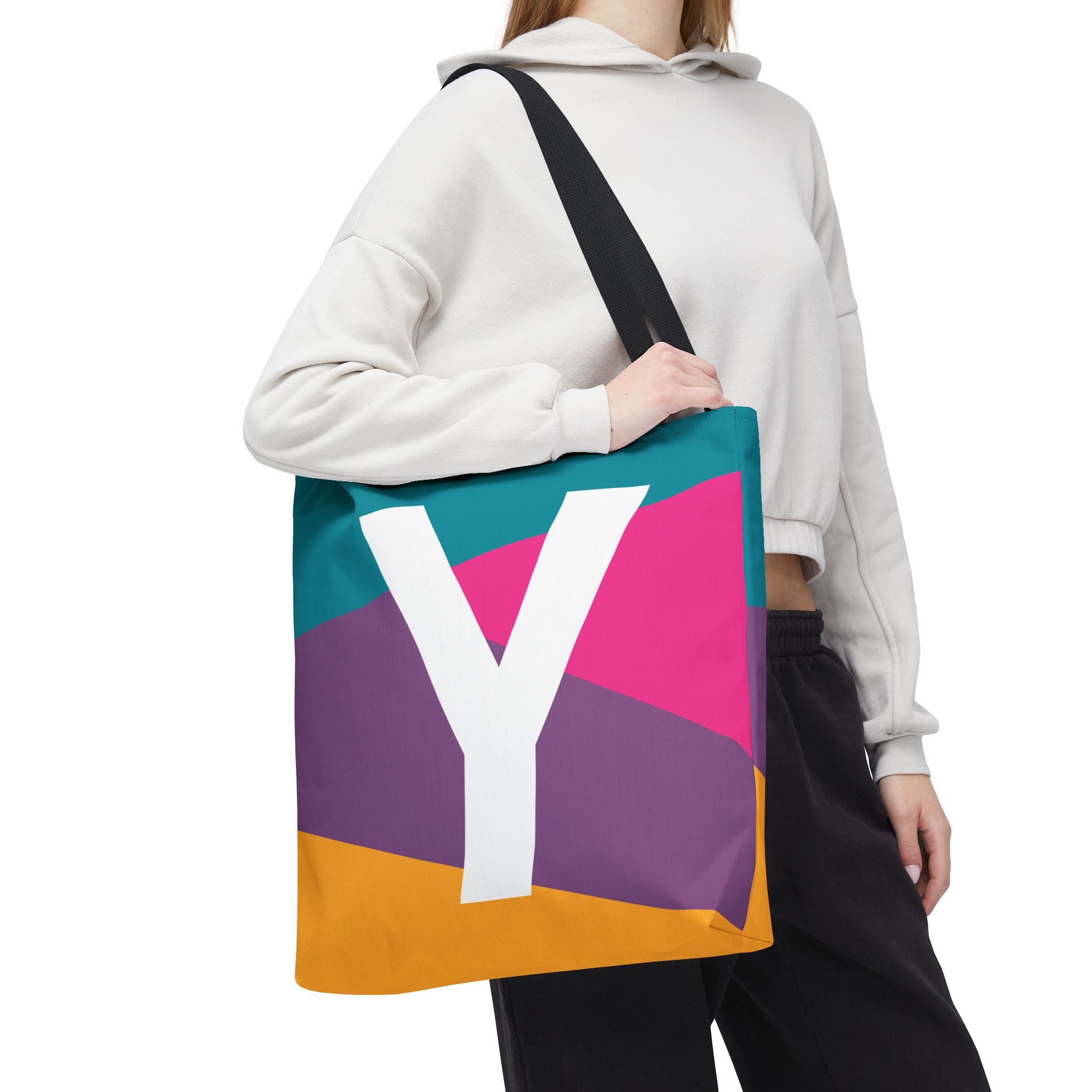 Monogram 'Y' Colorblock Tote Bag — Personalized Initial Y Shoulder Tote