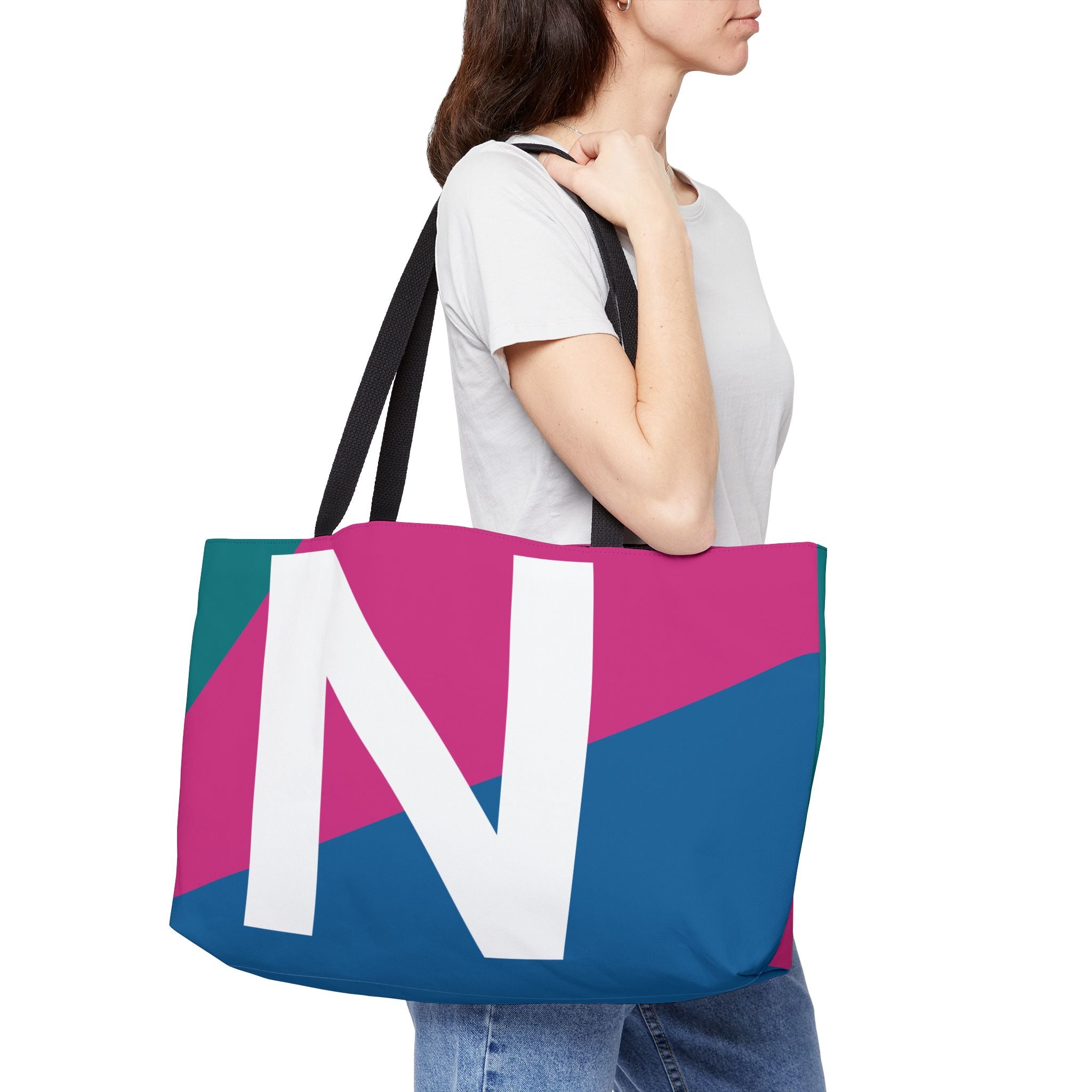 Personalized 'N' Colorblock Tote Bag — Monogram Weekender Tote