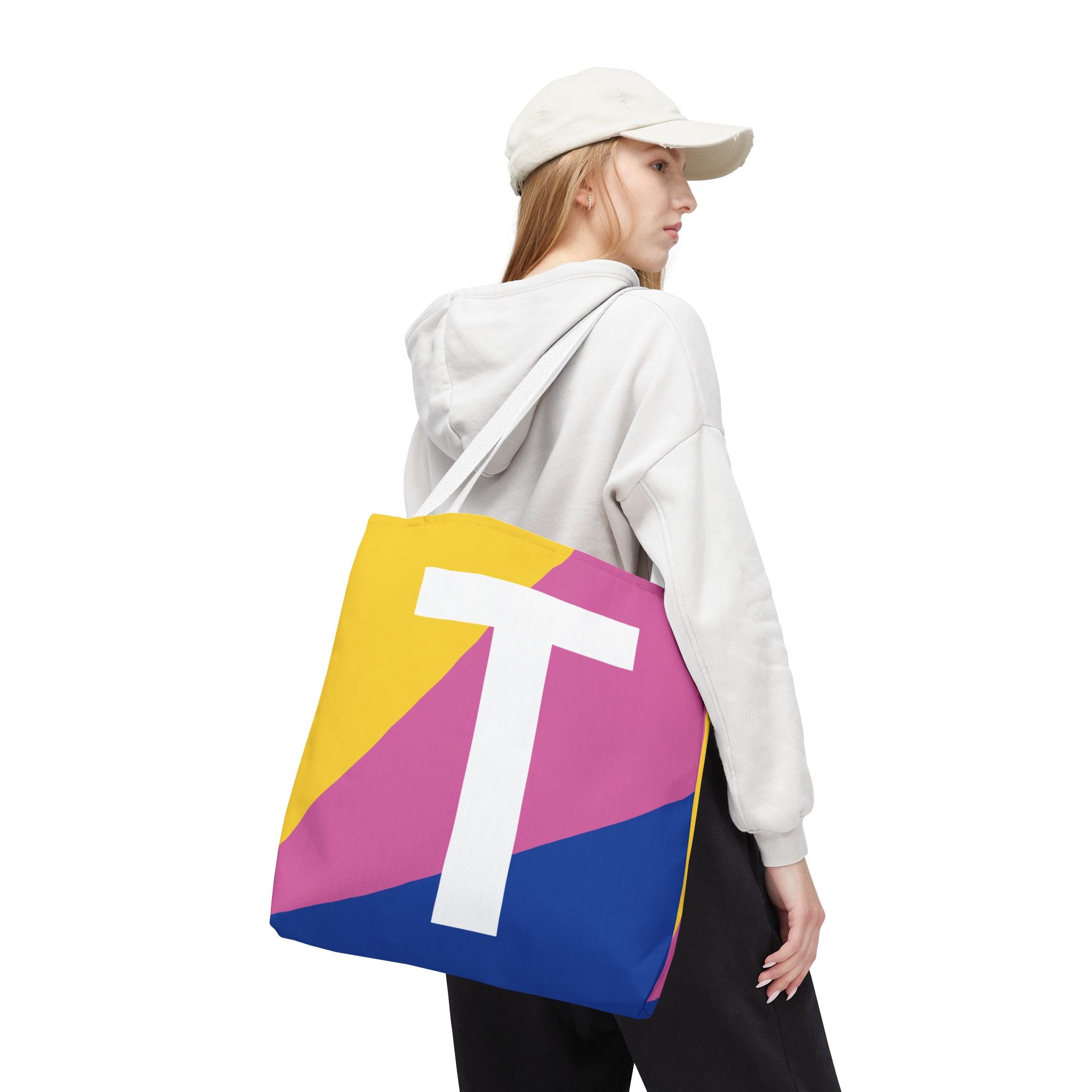 Monogram 'T' Colorblock Tote Bag — Personalized Initial T Shoulder Tote