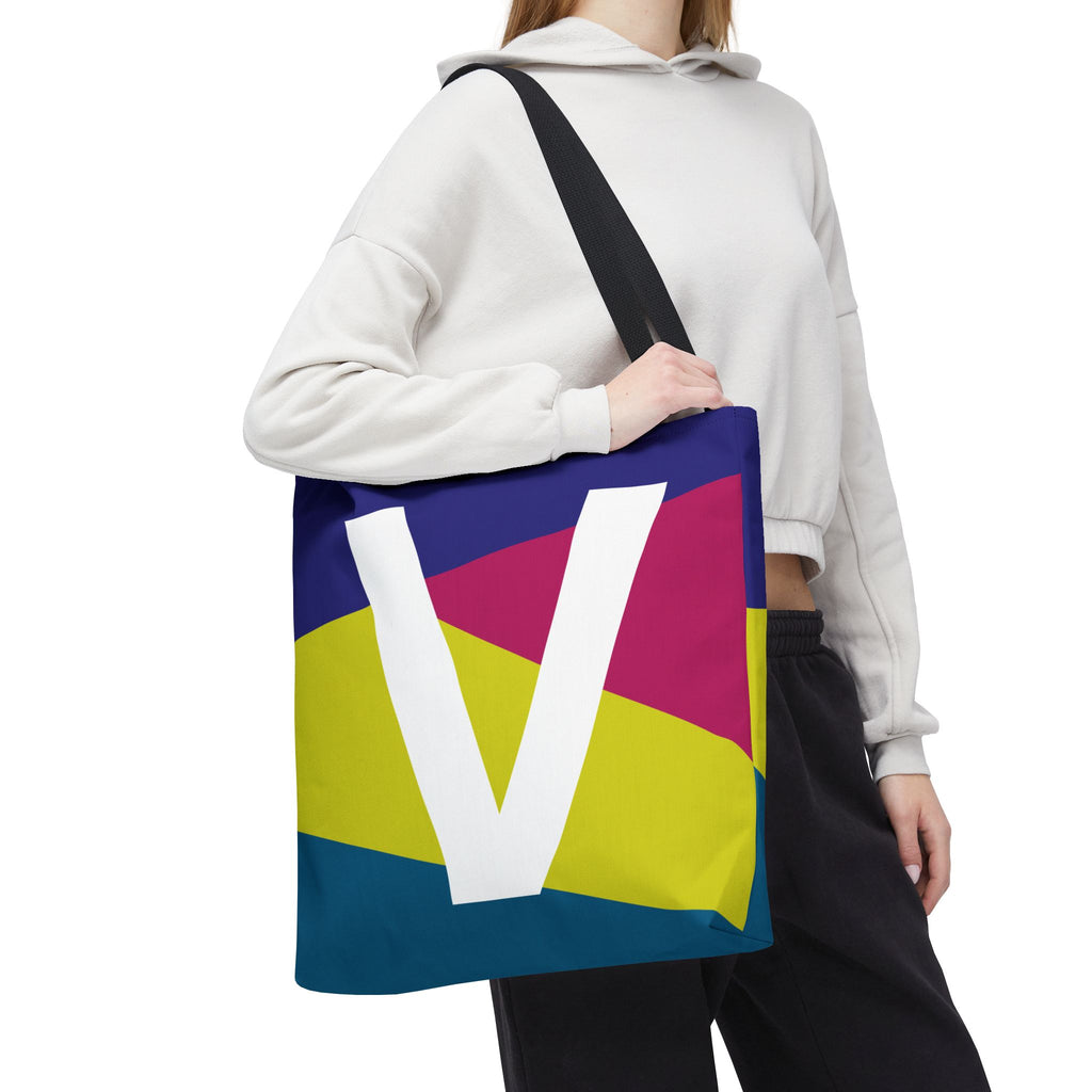 Monogram 'V' Colorblock Tote Bag — Personalized Initial V Shoulder Tote