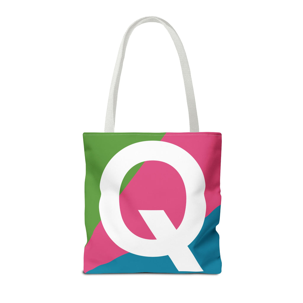 Monogram 'Q' Colorblock Tote Bag — Personalized Initial Q Shoulder Tote
