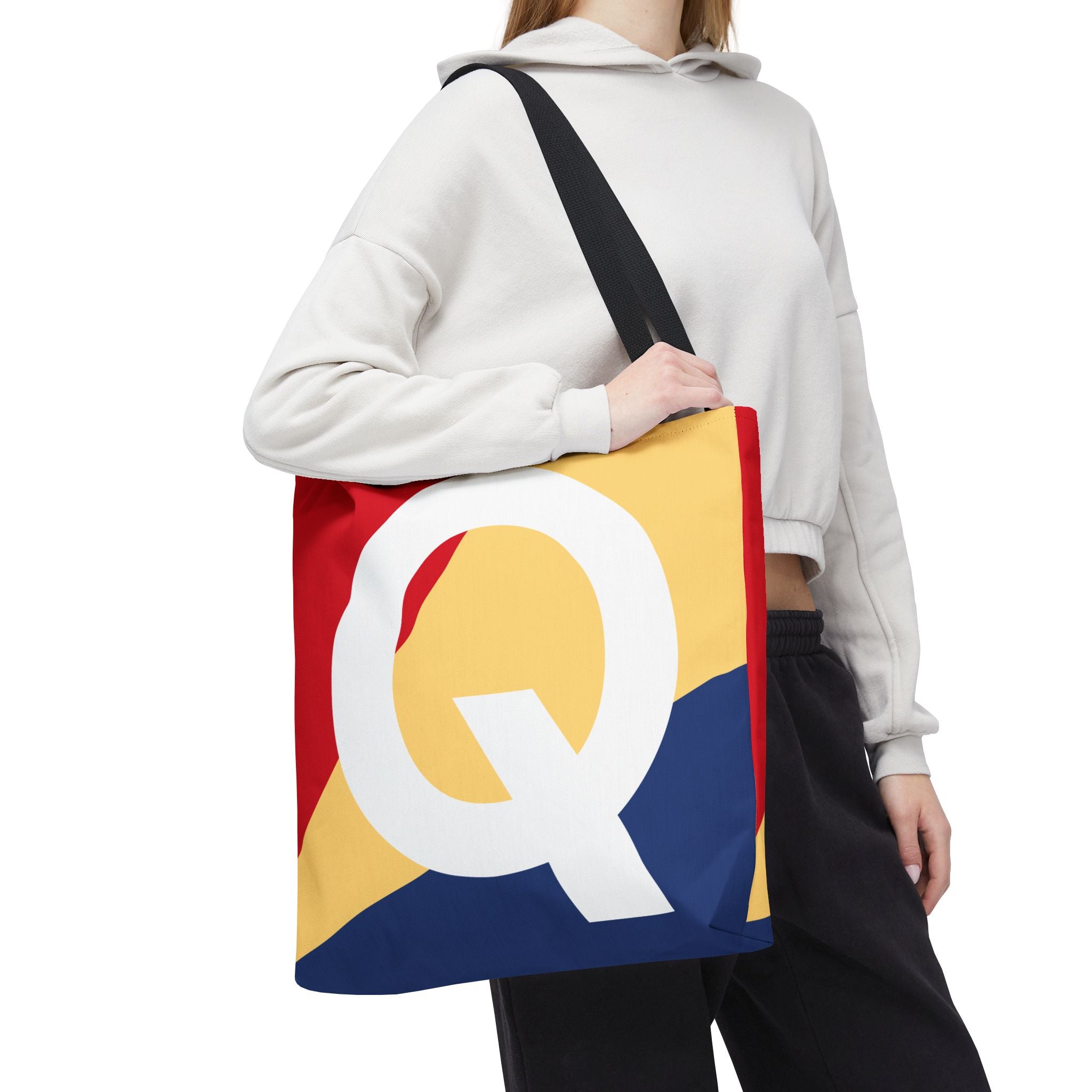 Monogram 'Q' Colorblock Tote Bag — Personalized Initial Q Shoulder Tote