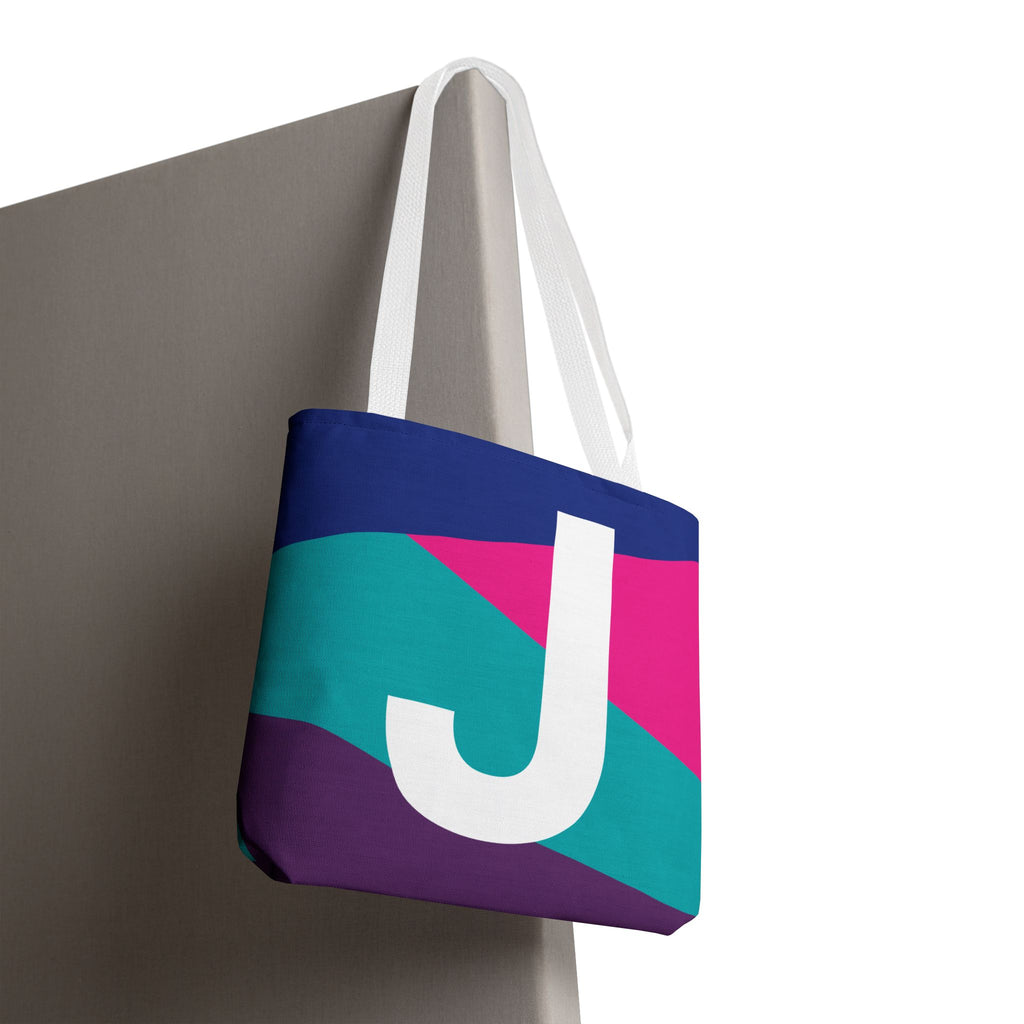 Monogram 'J' Colorblock Tote Bag — Personalized Initial J Shoulder Tote