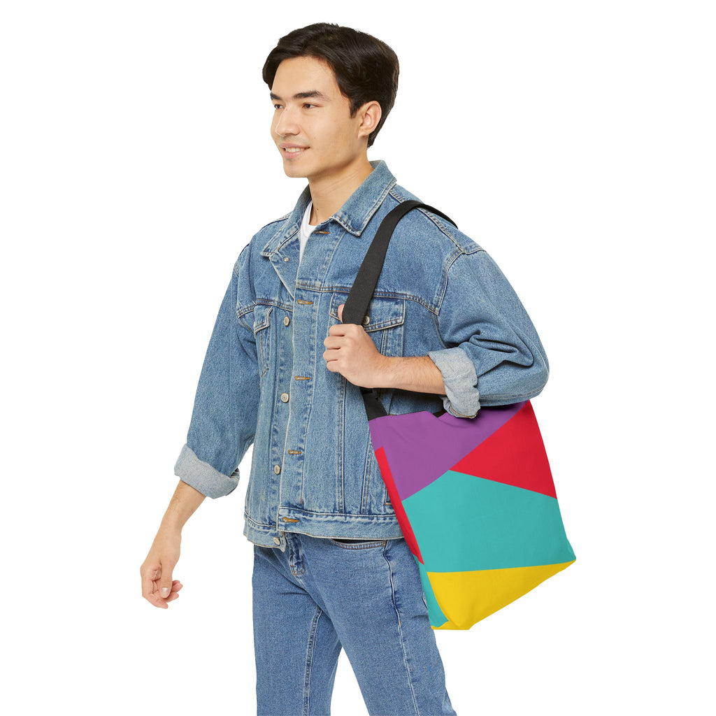 Colorblock Geometric Tote Bag — Adjustable Strap, Bright Abstract Pattern