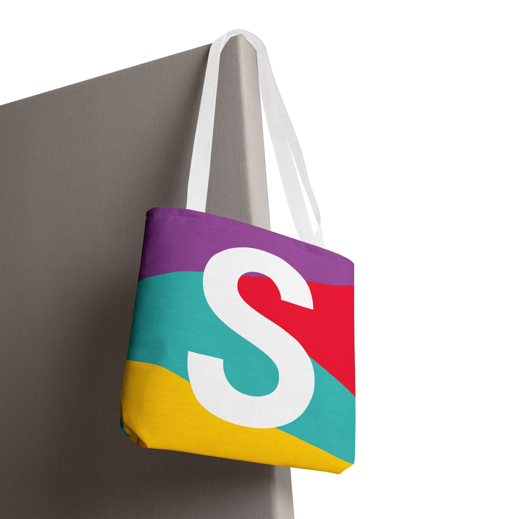 Monogram 'S' Colorblock Tote Bag — Personalized Initial S Shoulder Tote