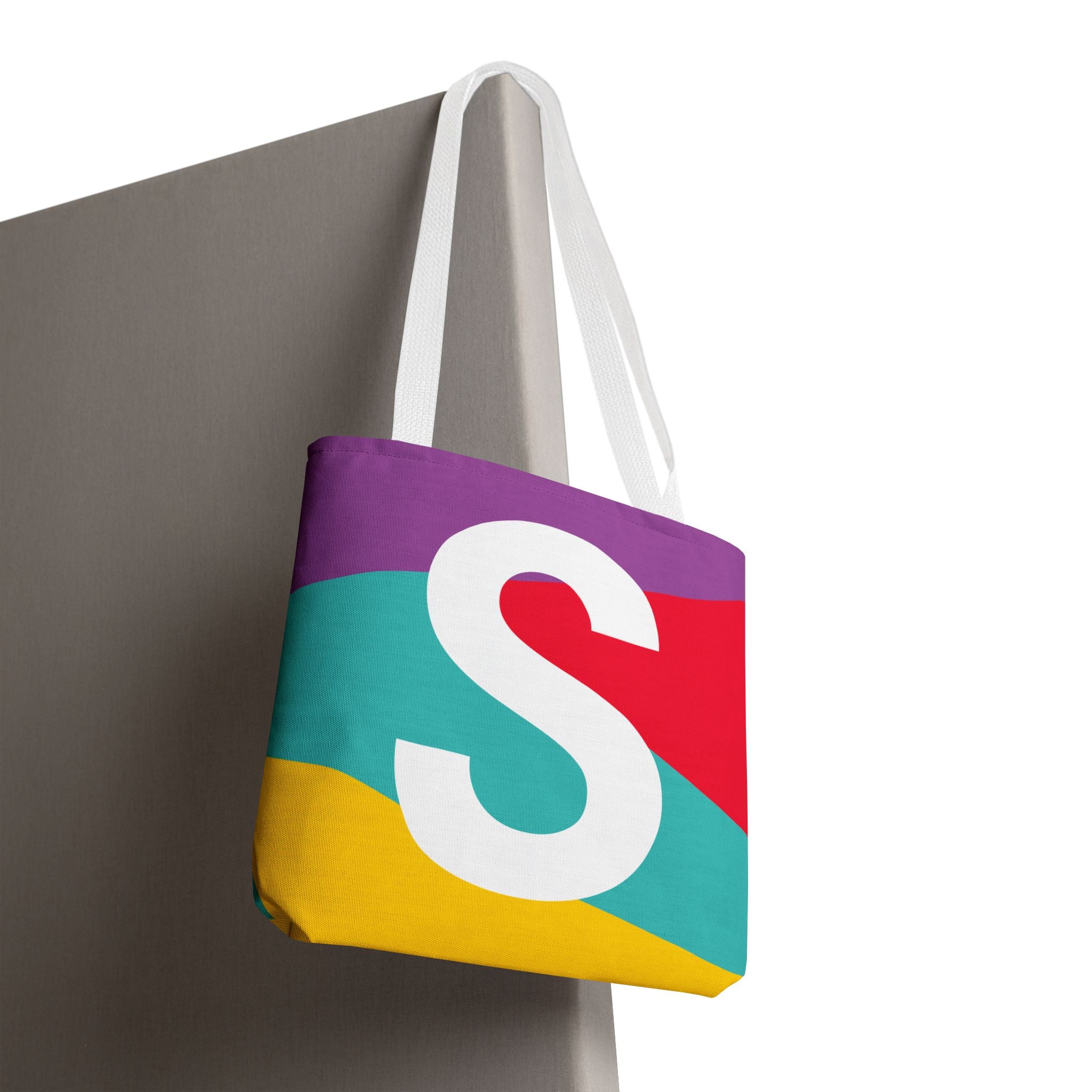 Monogram 'S' Colorblock Tote Bag — Personalized Initial S Shoulder Tote