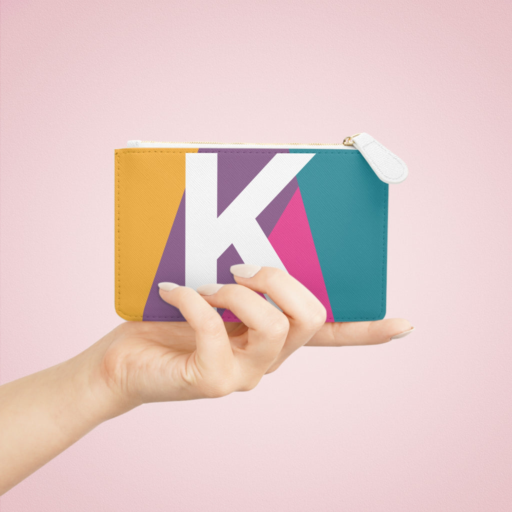 Initial K Mini Clutch — Colorblock Monogram Wristlet Wallet